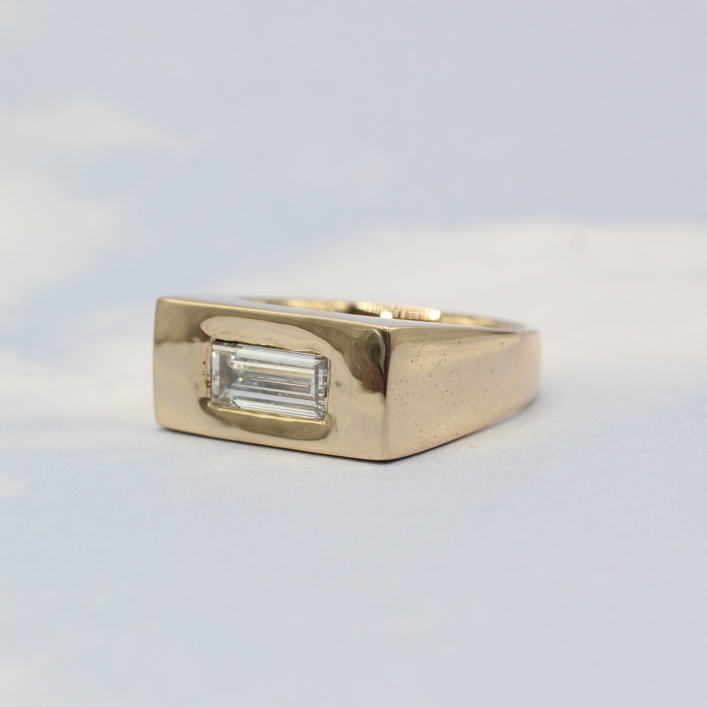 Baguette Diamond Horizon Signet Ring Size 6.25