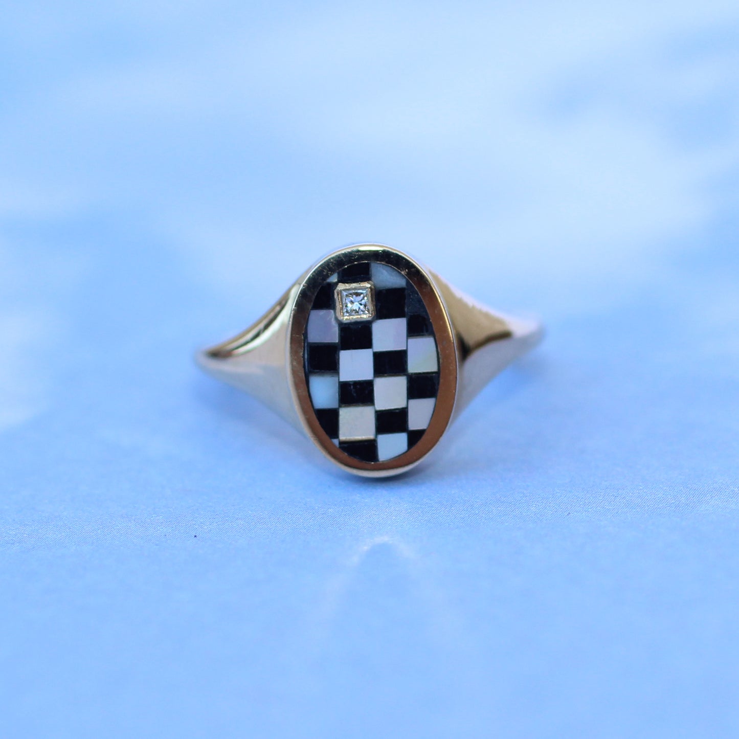 14K Checker Mirror Ring Size 5.25
