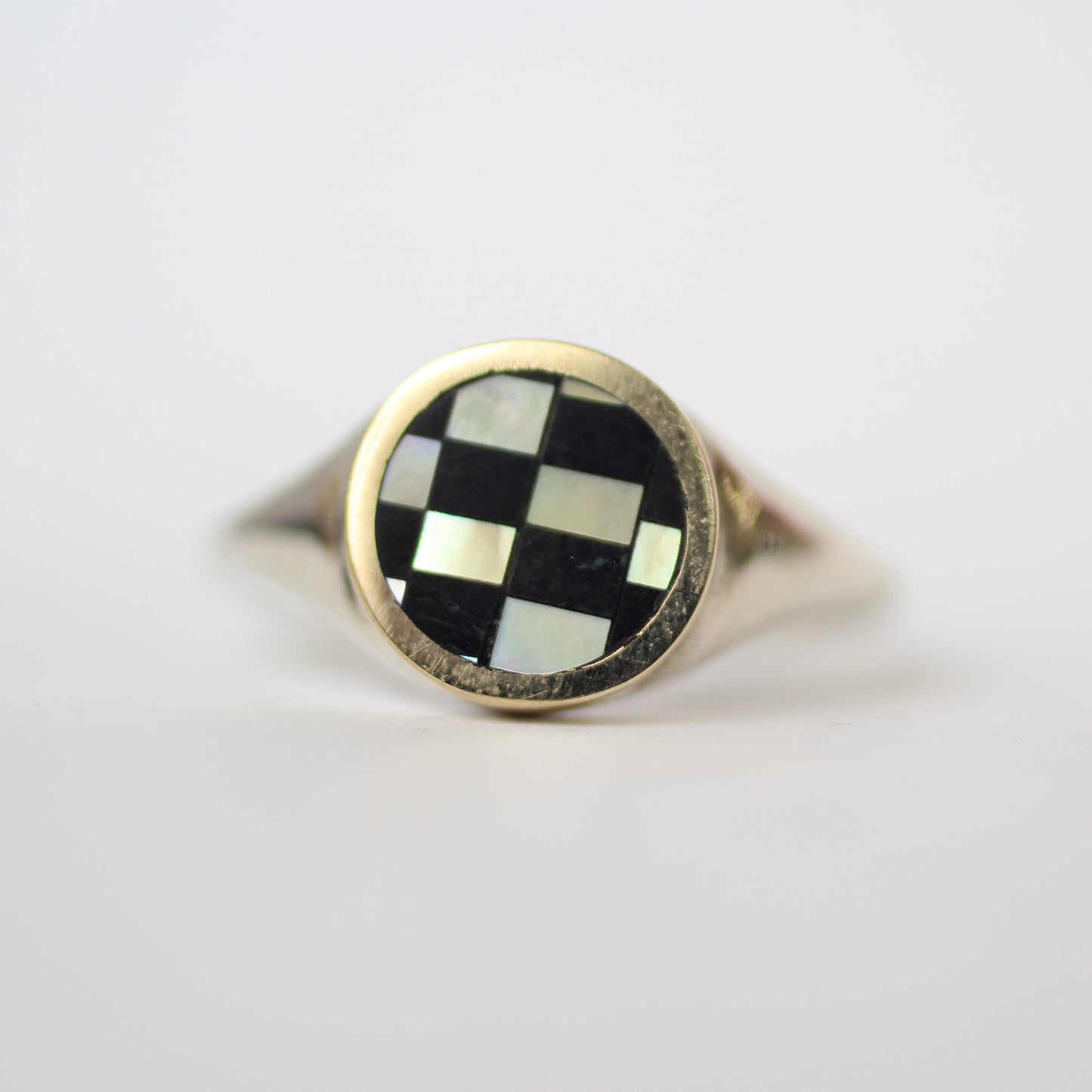Solid 14k Checker Orb Ring Size 5.5