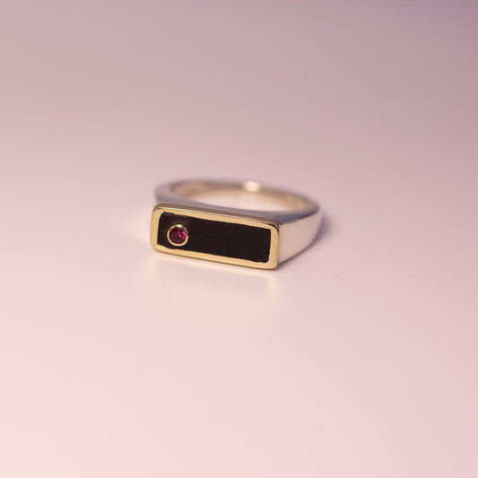 Black Jade w/ Ruby Horizon Ring Size 5