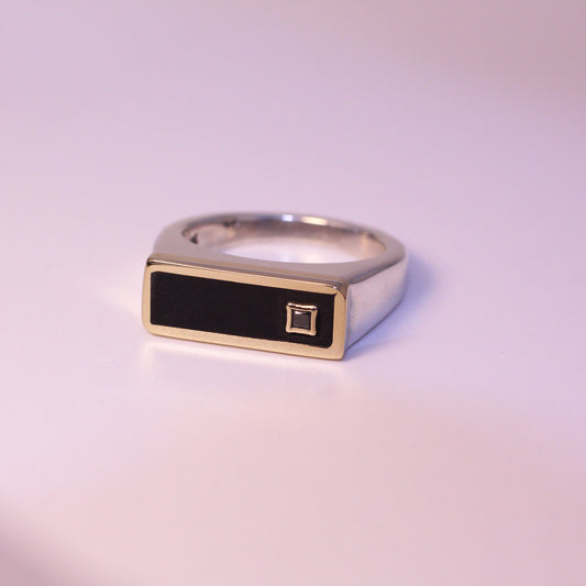 Black Jade w Black Diamond Horizon Ring Size 6