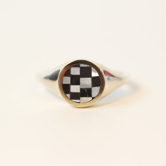 Checker Orb Signet Ring Size 8