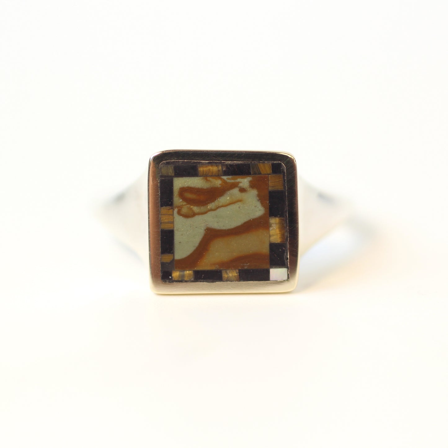 Picture Jasper Intarsia Block Ring Size 9