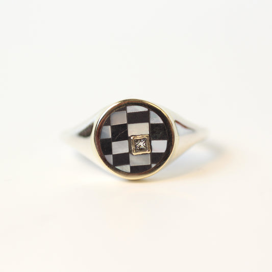 Checker Orb Signet w Diamond Size 6.75