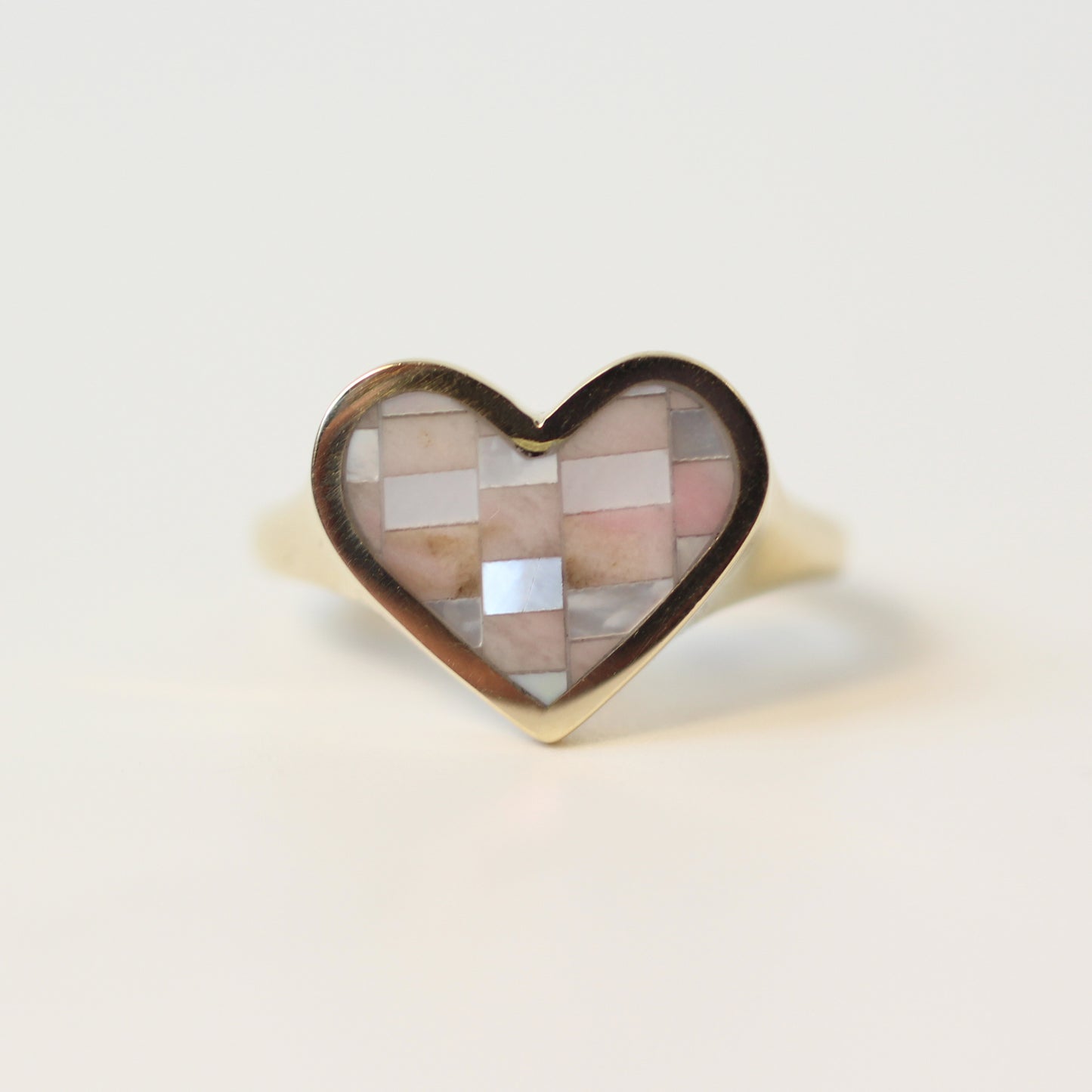 Rhodonite and Mother of Pearl Checker Heart Signet Size 4