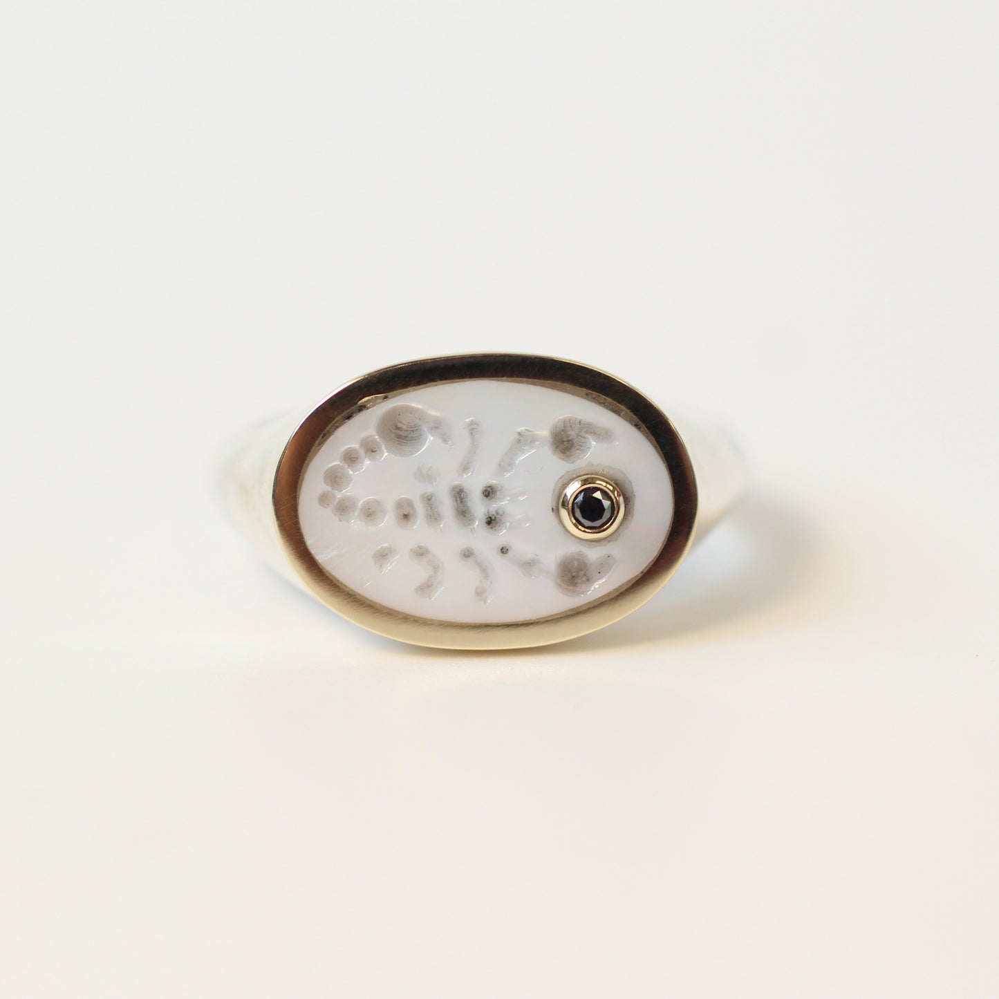 Mother of Pearl Intaglio Scorpio Ring Size 8