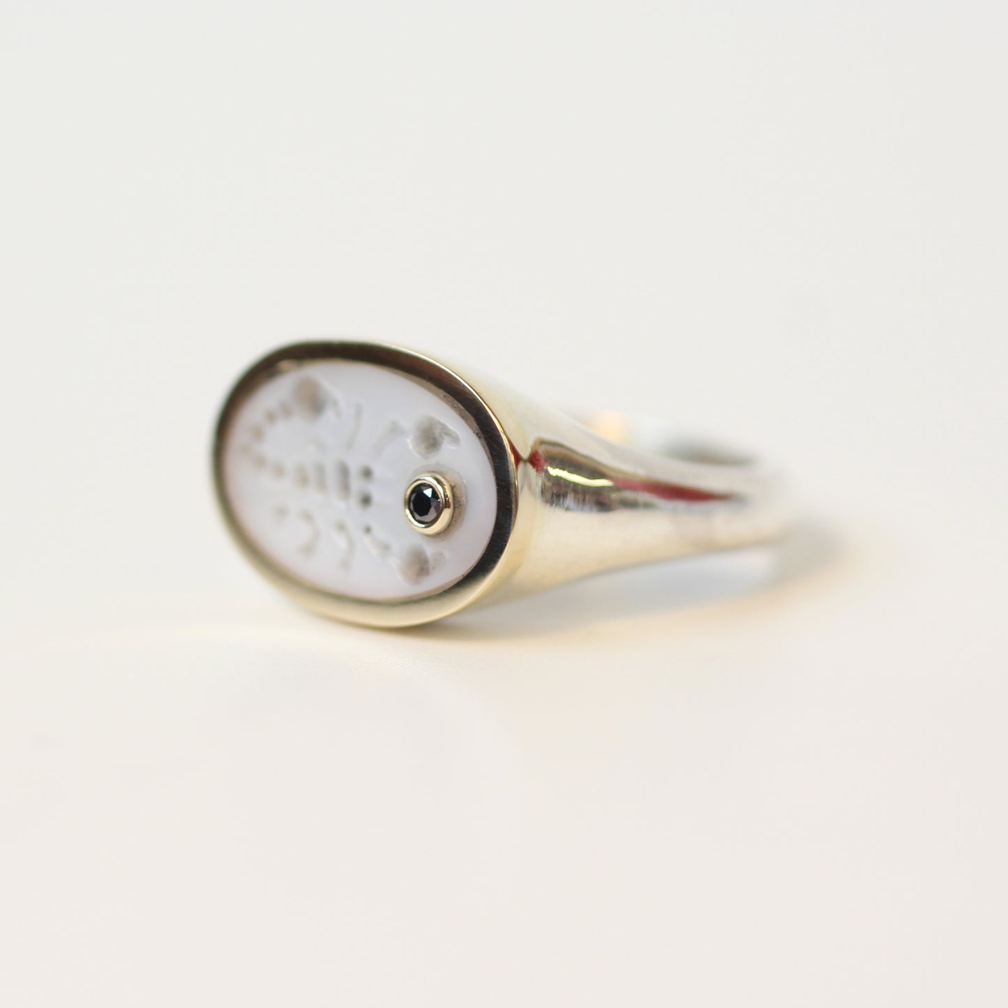 Mother of Pearl Intaglio Scorpio Ring Size 8