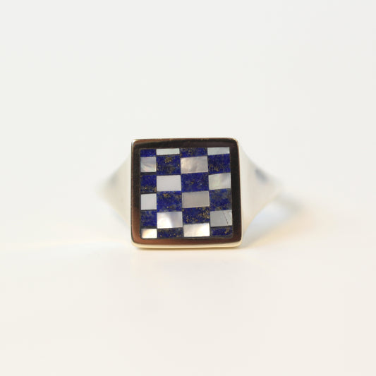 Lapis Block Checker Ring Size 5.75