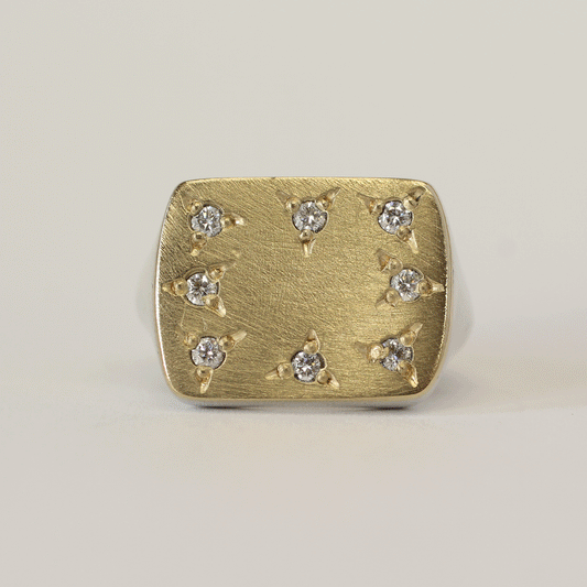 Mixed Metal Star Set Signet Ring 7.5