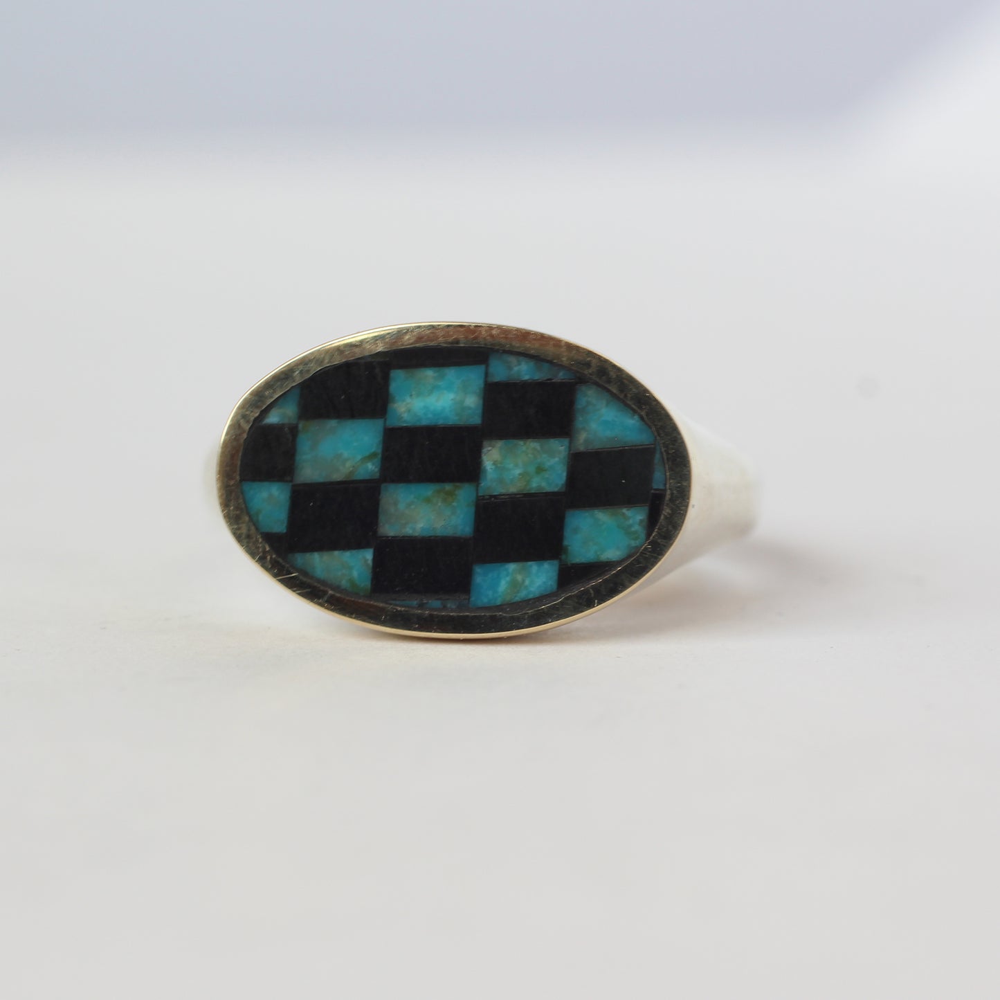 Turquoise Checkered XL Lateral Ring Size 7